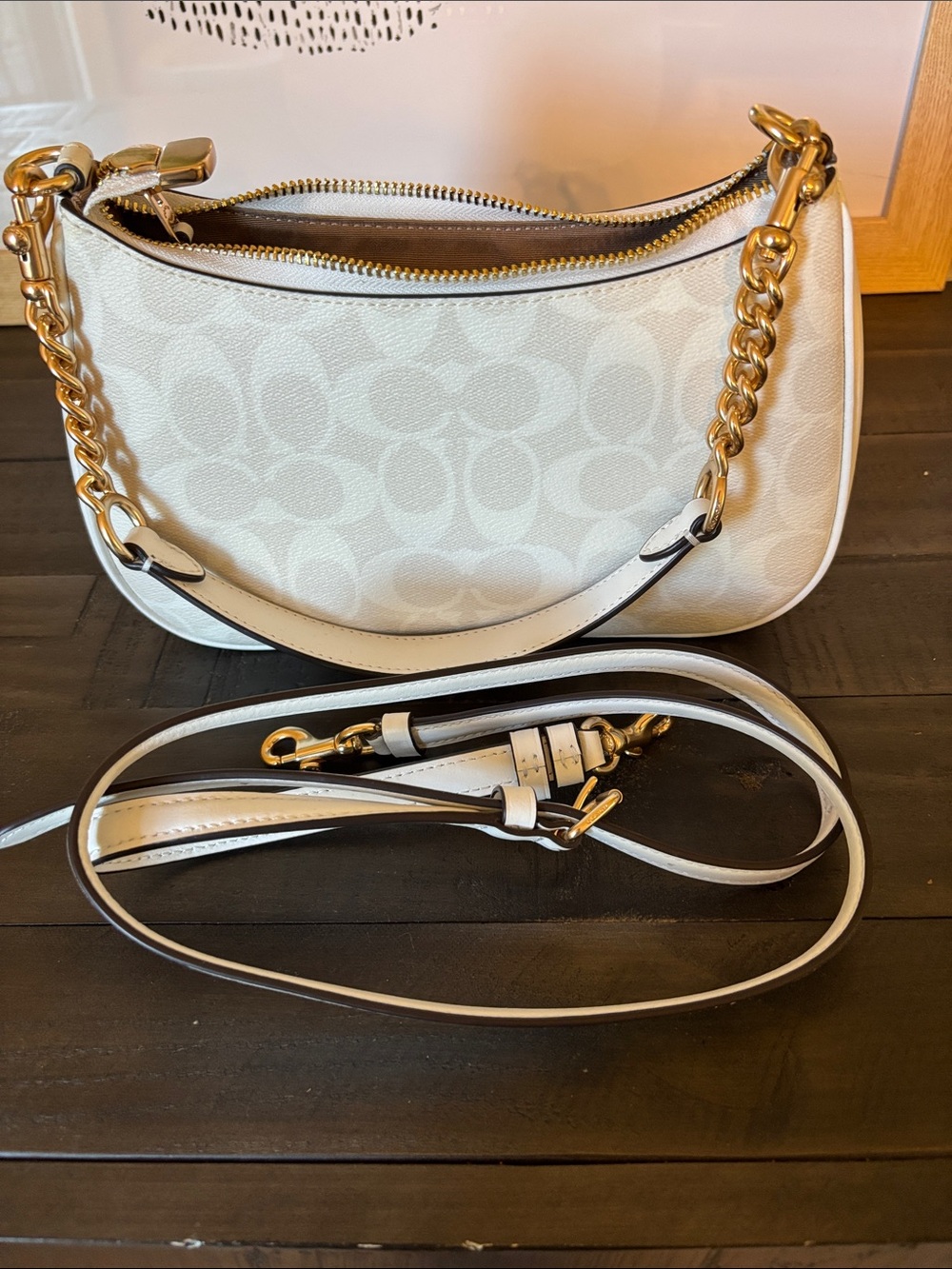 Coach white Signature Jacquard Mini Shoulder Bag with Gold Hardware - Picture 3 of 5
